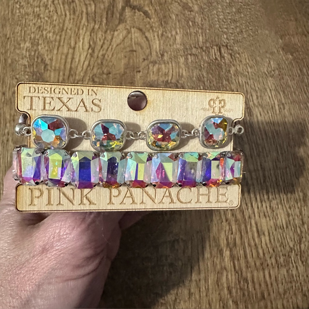 New Pink Panache Silver Iridescent Swavorski Stretch Bracelets 20$